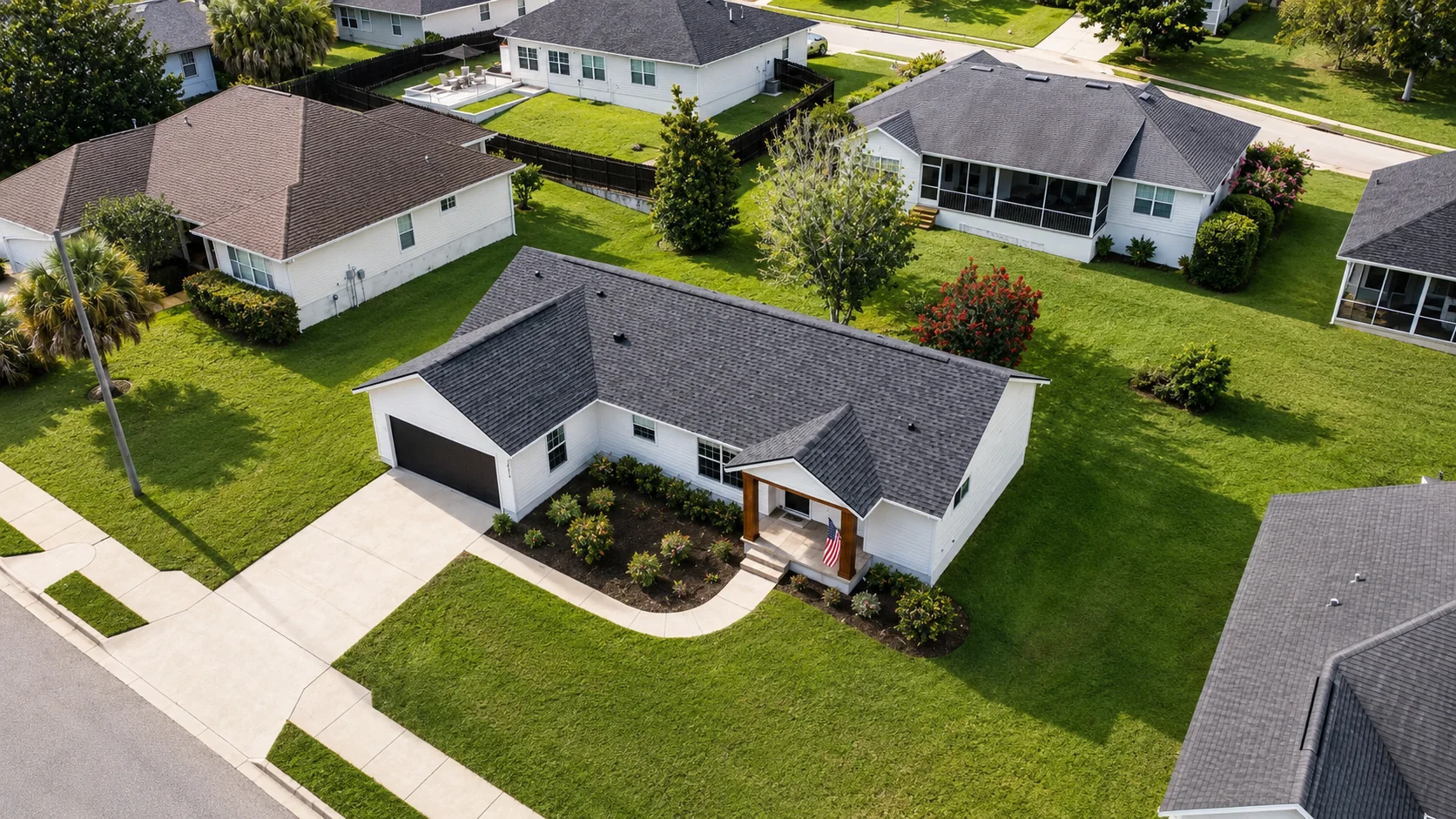 Aerial front view of the home