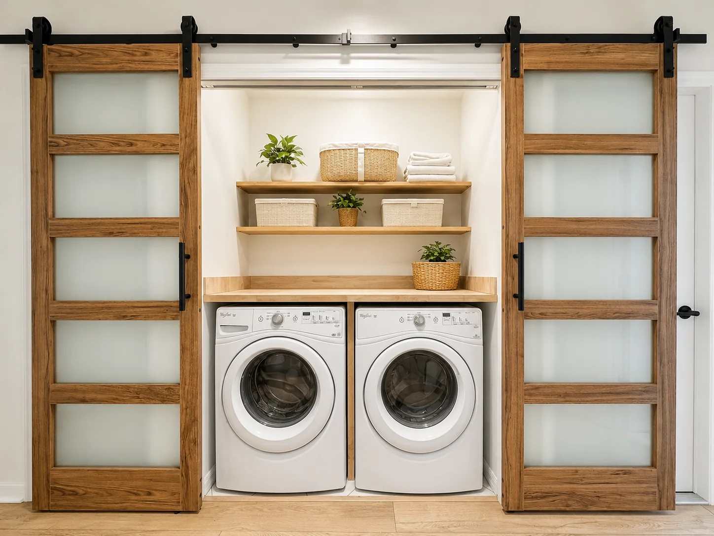 Laundry area with custom sliding doors